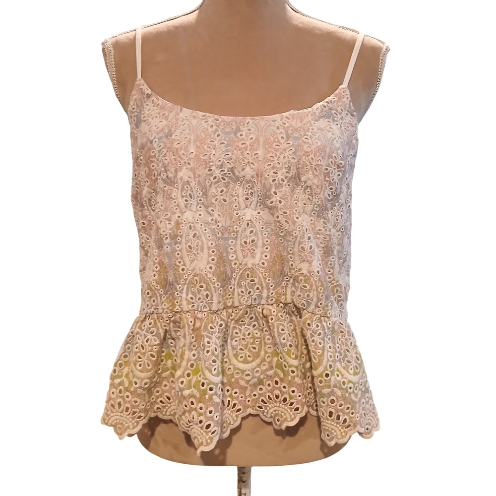 Feather Bone sz 2 by Anthropologie Eyelet Cami Top Pastel Paisley Peplum